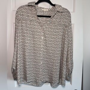 Max Studio Green and White Button Down Shirt with ruffles size medium lacy